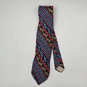 Horse Racing Necktie Red White Blue Navy Blue Tan Acetate & Polyester Unbranded